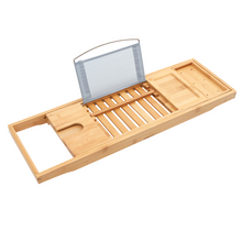 Load image into Gallery viewer, BAMBOO BATH TUB CADDY TRAY STORAGE SHELF HOLDER RACK I-PAD HOLDER