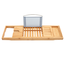 Load image into Gallery viewer, BAMBOO BATH TUB CADDY TRAY STORAGE SHELF HOLDER RACK I-PAD HOLDER