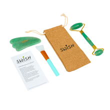 Load image into Gallery viewer, Original Jade Roller and Gua Sha Set - Jade Face Roller - Face Roller: 100% Real Natural Jade - Face Massager, Facial Roller for Skin, Eyes, Neck - Authentic, Durable, Noiseless Design