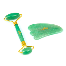 Load image into Gallery viewer, Original Jade Roller and Gua Sha Set - Jade Face Roller - Face Roller: 100% Real Natural Jade - Face Massager, Facial Roller for Skin, Eyes, Neck - Authentic, Durable, Noiseless Design