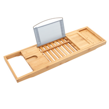 Load image into Gallery viewer, BAMBOO BATH TUB CADDY TRAY STORAGE SHELF HOLDER RACK I-PAD HOLDER
