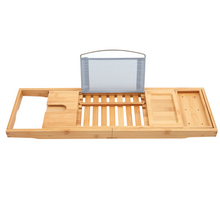 Load image into Gallery viewer, BAMBOO BATH TUB CADDY TRAY STORAGE SHELF HOLDER RACK I-PAD HOLDER
