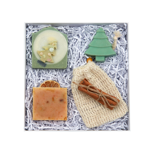 Luxury  Handmade Soap Gift Set - 3 x Soaps, 1 x Sisal Soap Bag, 3 x Cinnamon Sticks