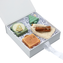 Load image into Gallery viewer, Luxury  Handmade Soap Gift Set - 3 x Soaps, 1 x Sisal Soap Bag, 3 x Cinnamon Sticks
