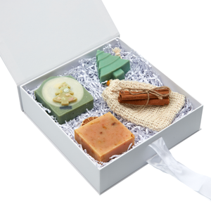 Luxury  Handmade Soap Gift Set - 3 x Soaps, 1 x Sisal Soap Bag, 3 x Cinnamon Sticks